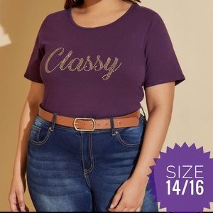 Plus ASHLEY STEWART Acai Purple “Classy”Embellished Tee 14/16
